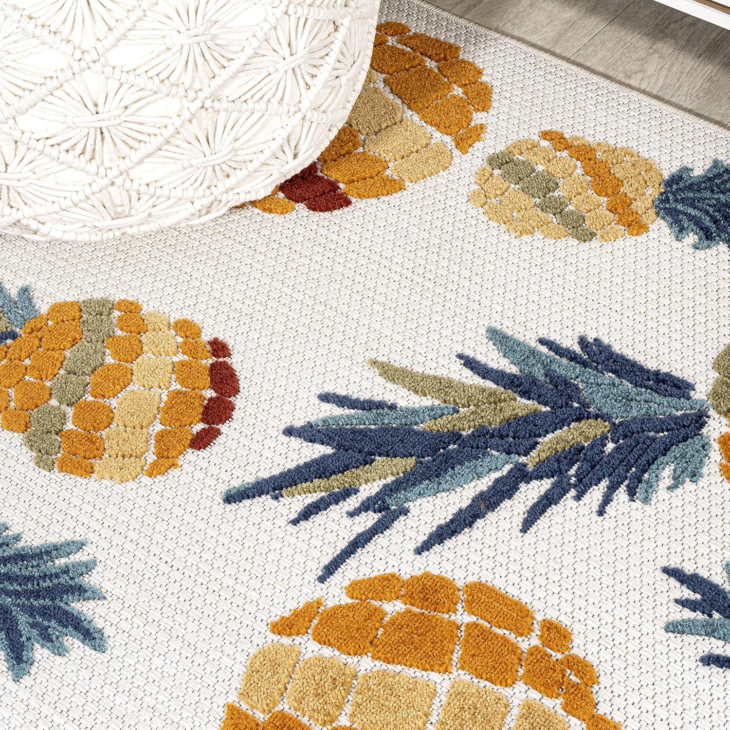 3' x 5' Ananas Bold Pineapple High-Low Indoor/Outdoor Area Rug, Orange/Navy - JONATHAN Y