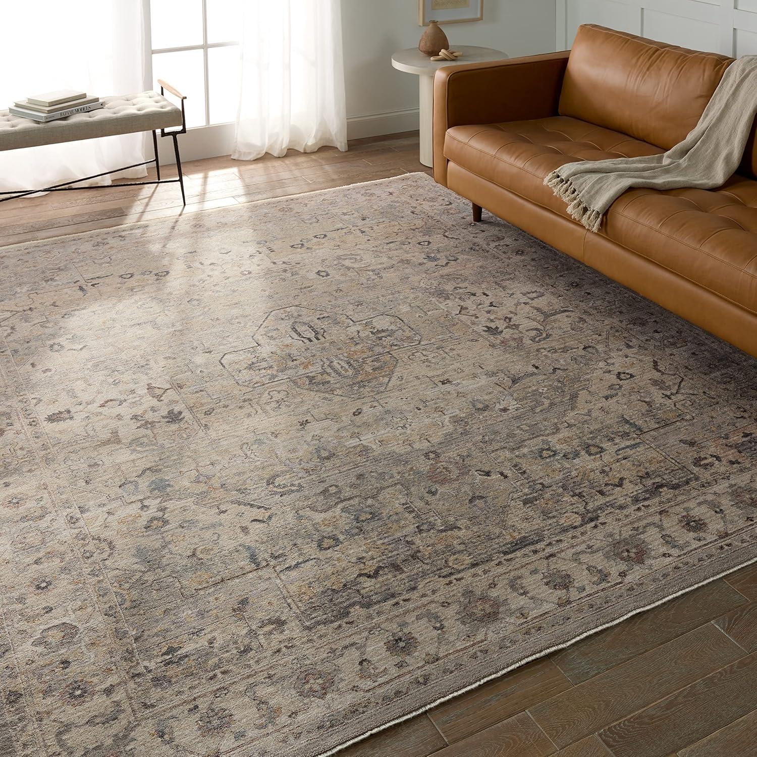 Gray and Tan Medallion Synthetic Rectangular Area Rug 4' x 6'