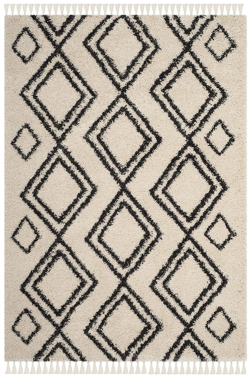 Moroccan Fringe Shag MFG247 Power Loomed Indoor Area Rug - Cream/Charcoal - 5'3"x7'6" - Safavieh.