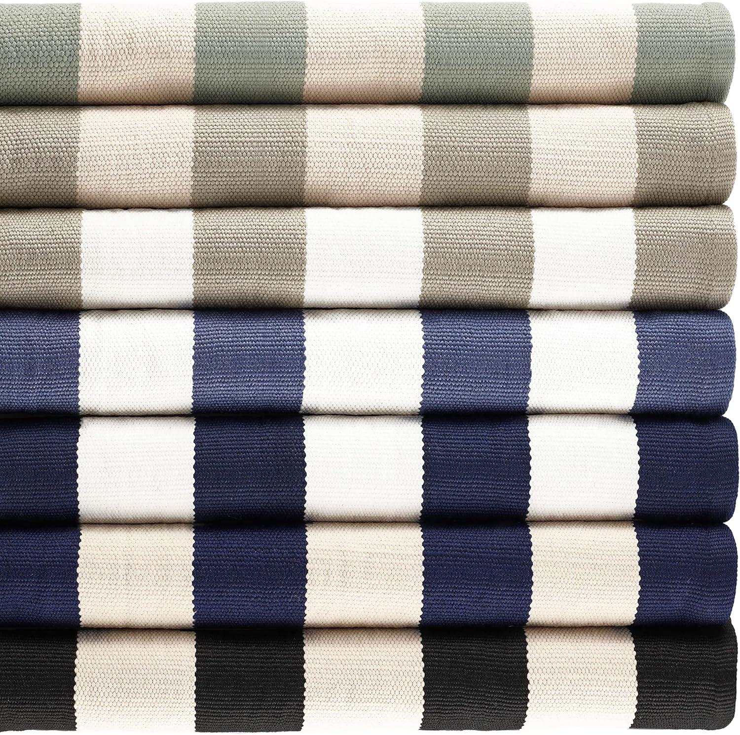 Catamaran Stripe Light Blue/Ivory Handwoven Indoor/Outdoor Rug