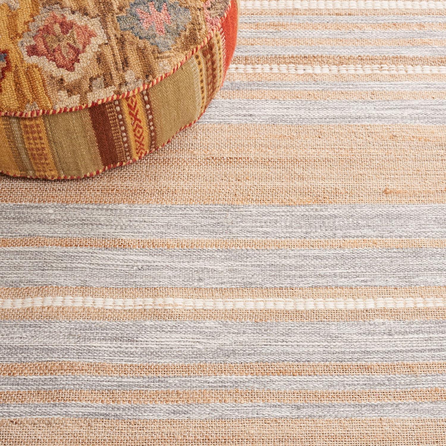 SAFAVIEH Kilim Kayla Striped Area Rug, Natural/Grey, 6' x 6' Square