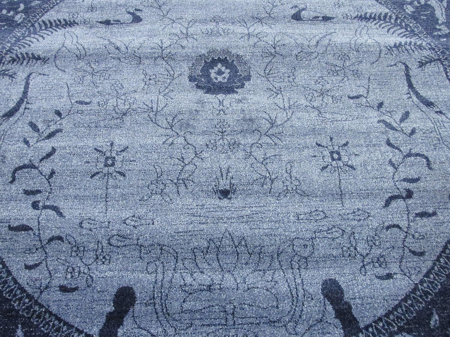 Unique Loom La Jolla Collection Area Rug - Floral (8' Round Blue/Navy Blue)