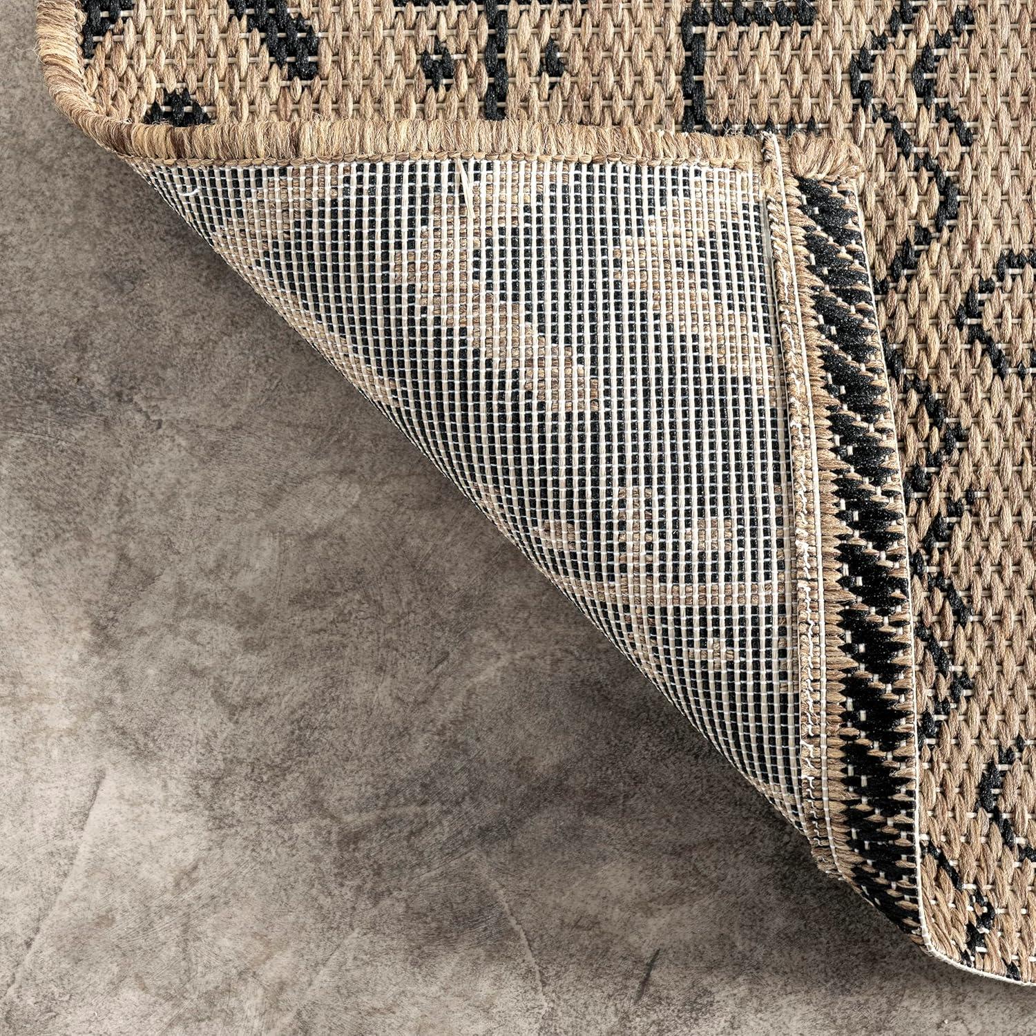 Reversible Brown Synthetic Square Indoor/Outdoor Rug