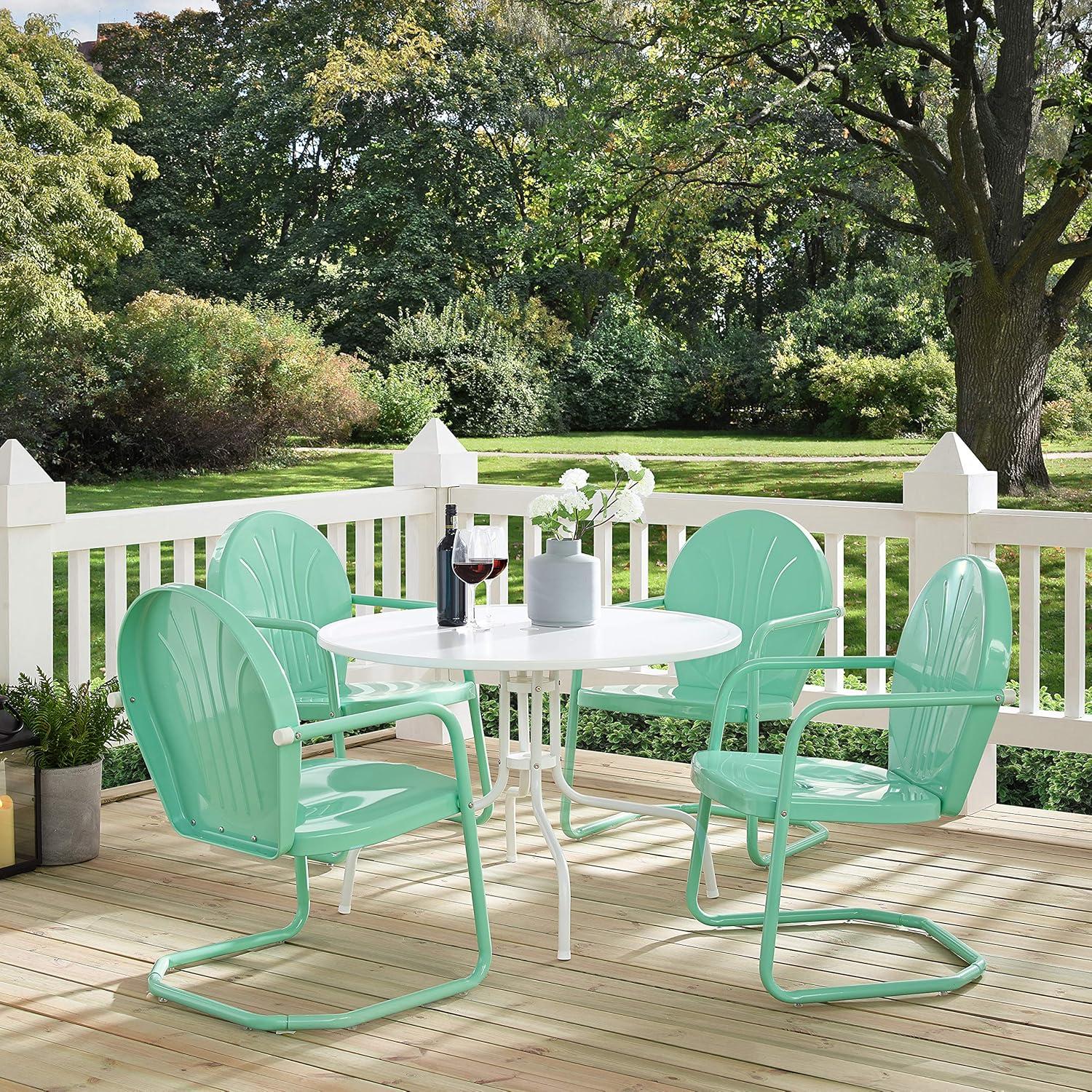 Burley Round 4 - Person 39" Long Powder Coated Steel Dining Set
