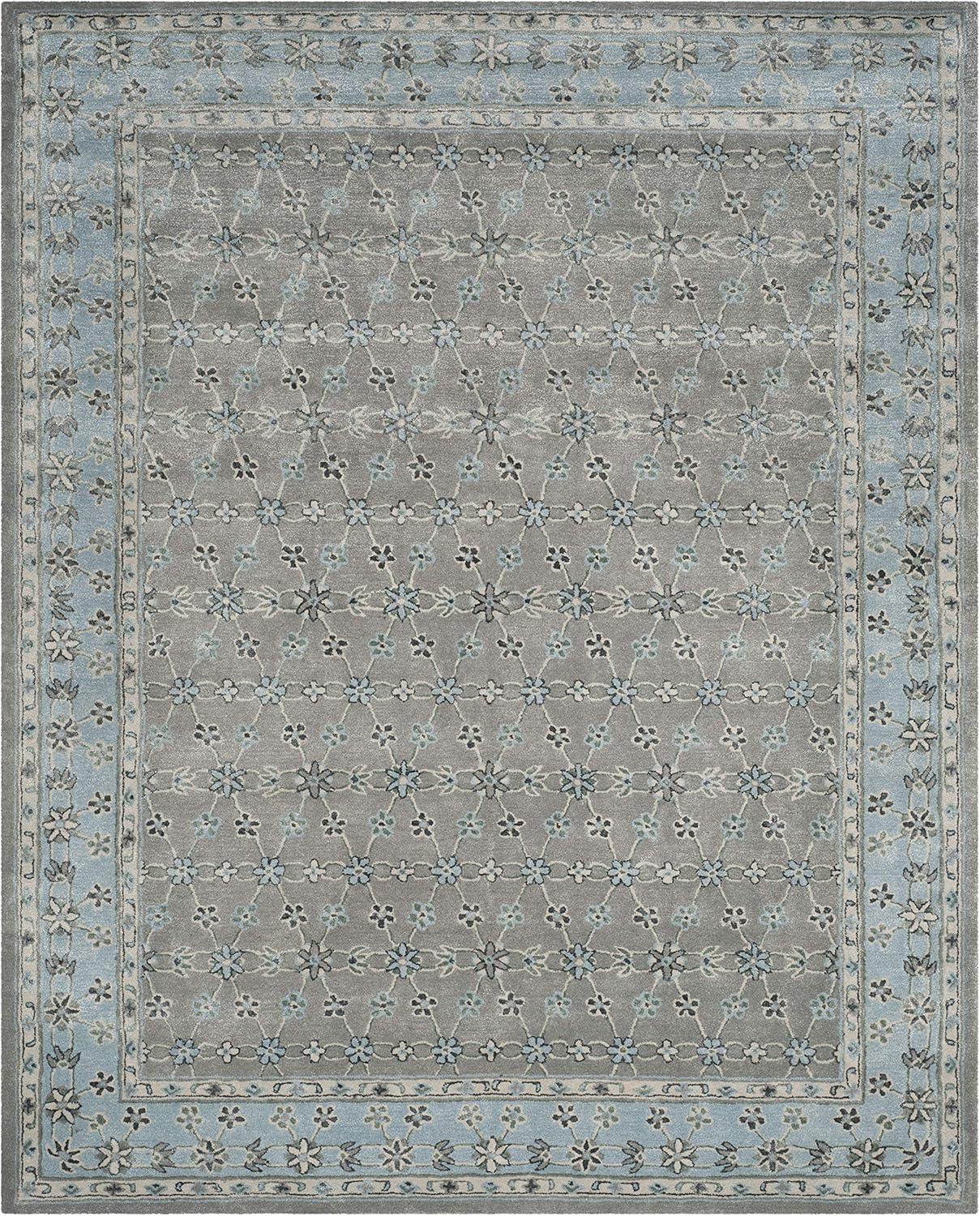 SAFAVIEH Bella Ridley Traditional Floral Wool Area Rug, Silver/Light Blue, 8' x 10'