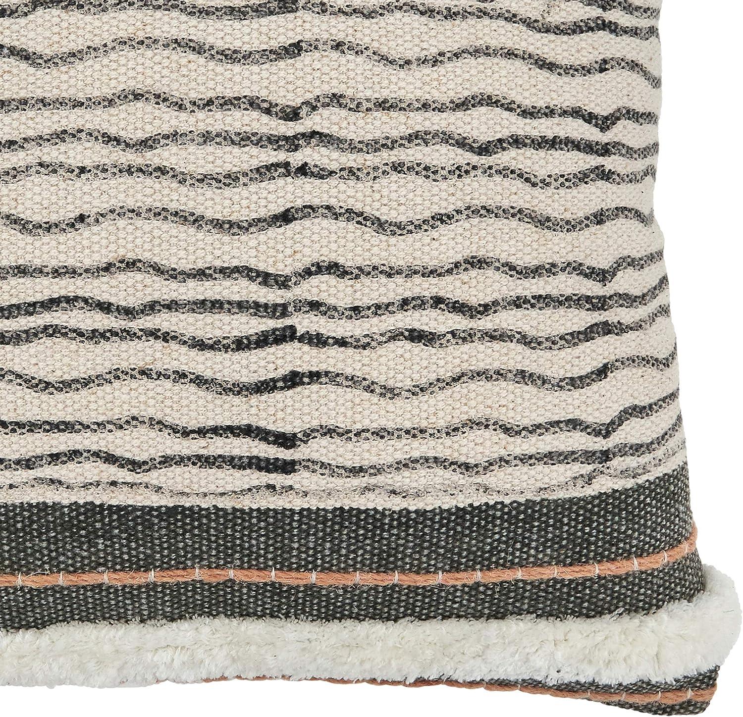 Natural Stripe Embroidered Cotton Square Pillow