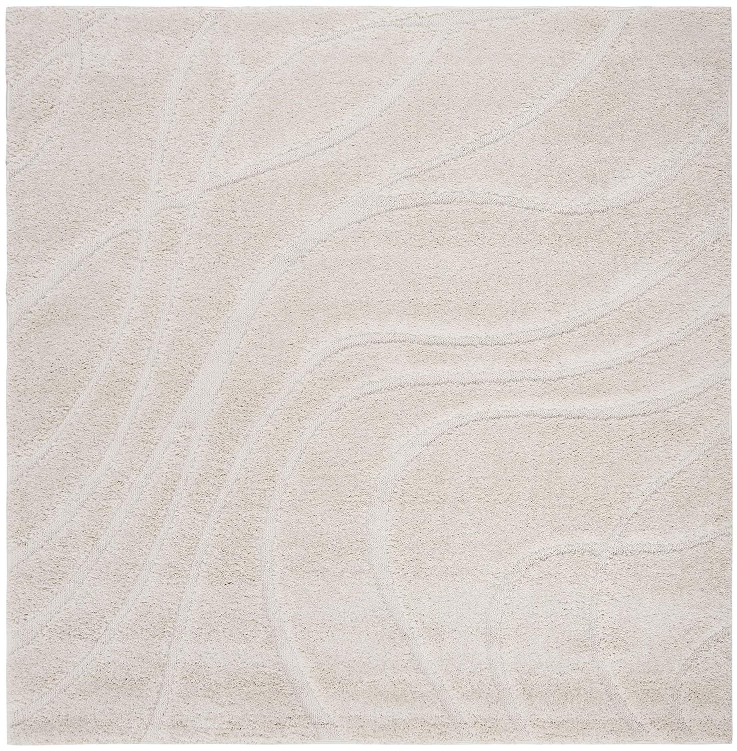 Florida Shag SG471 Power Loomed Indoor Area Rug - Creme/Creme - 5'x5' Square - Safavieh