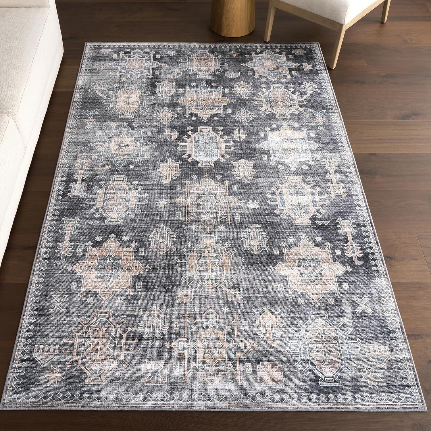 Charcoal Medallion 4' x 6' Washable Synthetic Area Rug