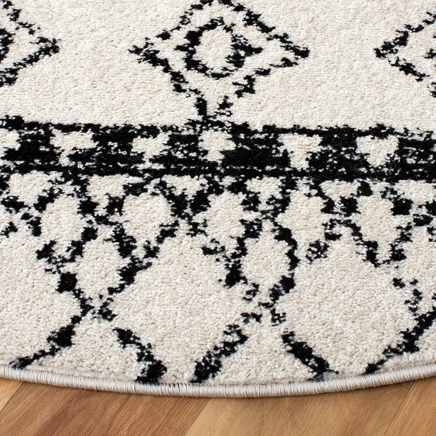 Tulum TUL229 Power Loomed Area Rug - Ivory/Black - 3' round - Safavieh.