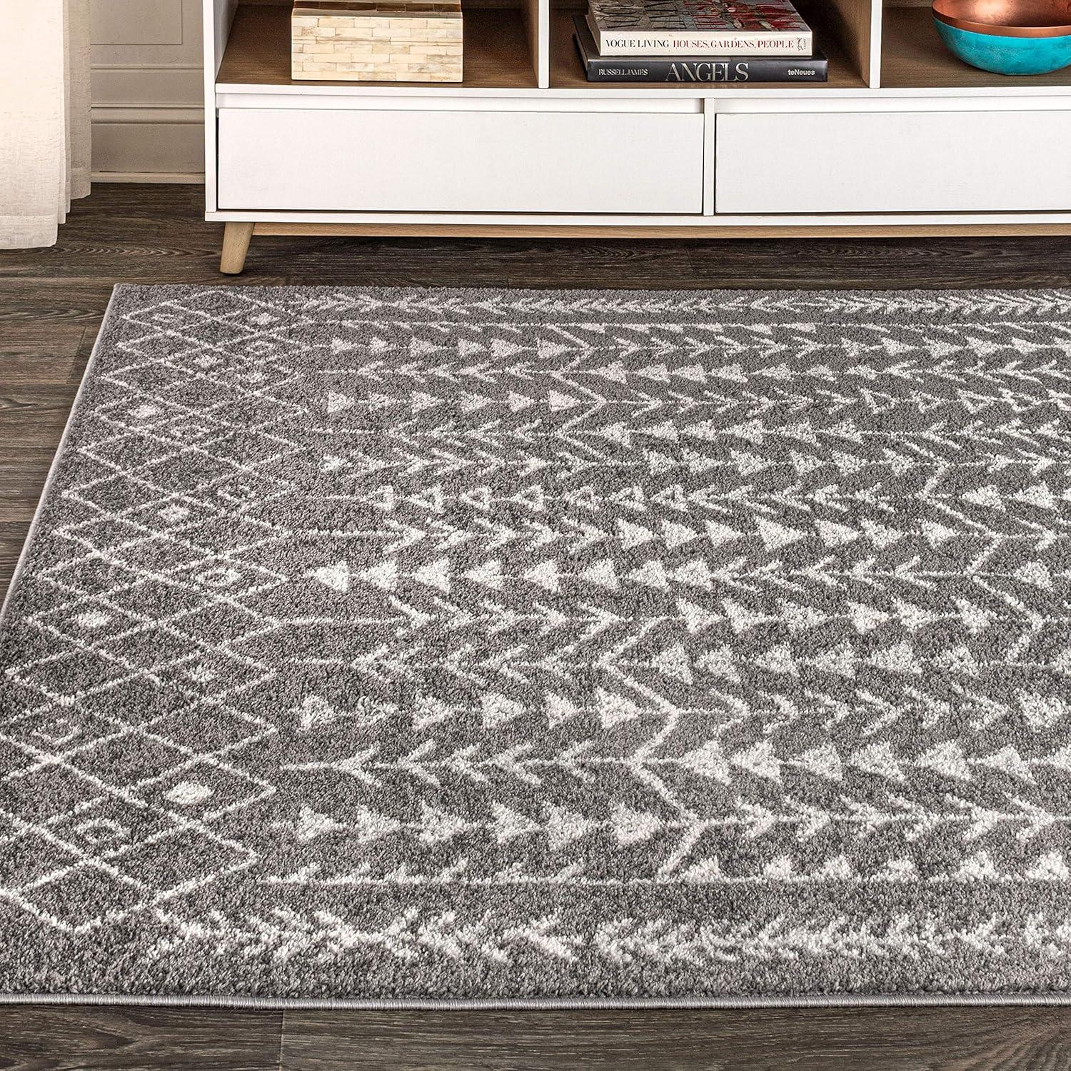 3'x5' Ziri Moroccan Geometric Area Rug, Grey/Cream - JONATHAN Y