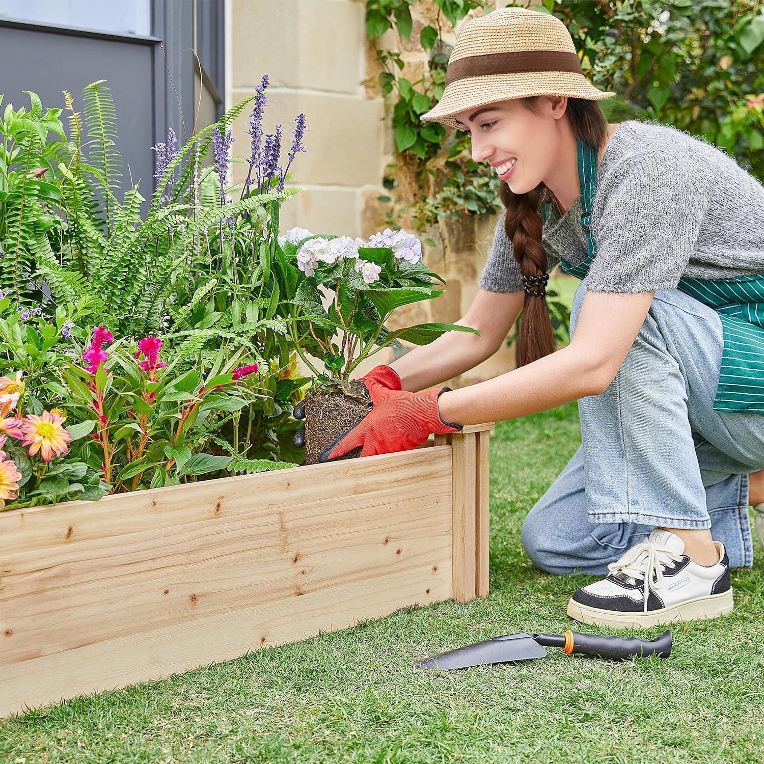 Natural Wood 8x2ft Raised Garden Bed for Outdoor Patio