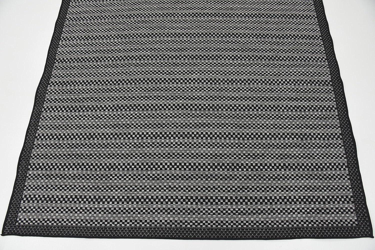 Gray Striped Synthetic 6' x 9' Outdoor Reversible Area Rug