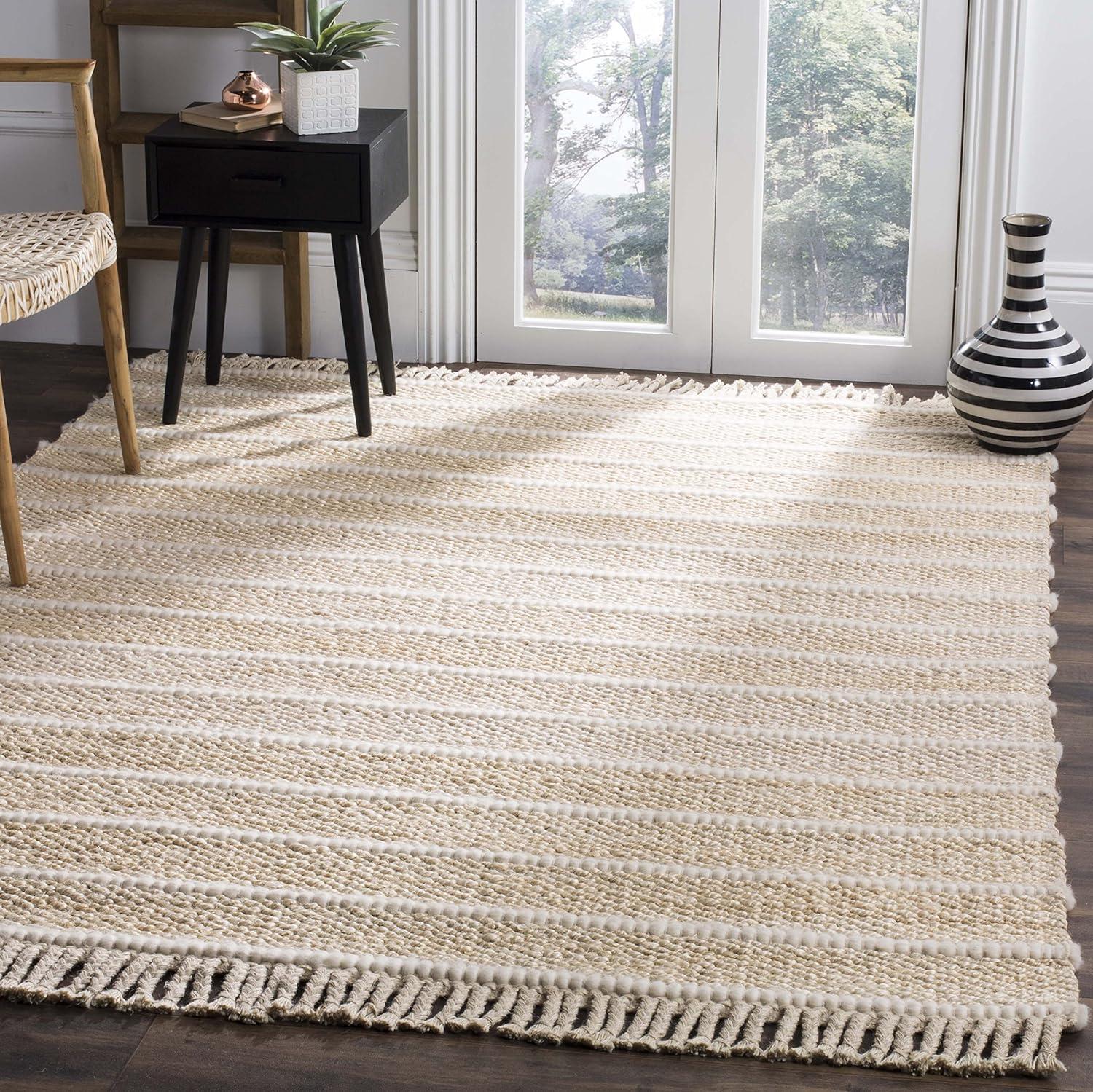 Ivory Stripe Hand-Woven Wool Blend 8' x 10' Area Rug