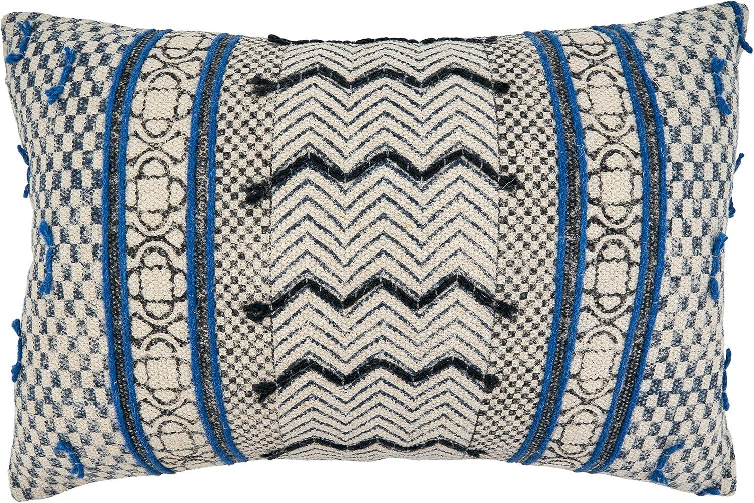 Blue Boho Rug Style Rectangular Cotton Throw Pillow