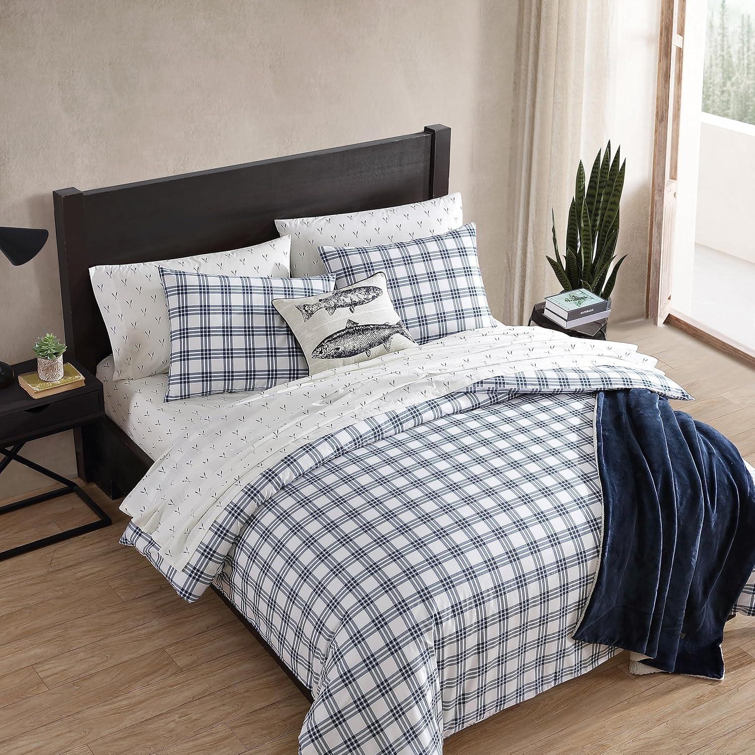 Eddie Bauer Arrowhead Eddie Bauer Basic Plaid Navy Cotton Percale Duvet Cover Set