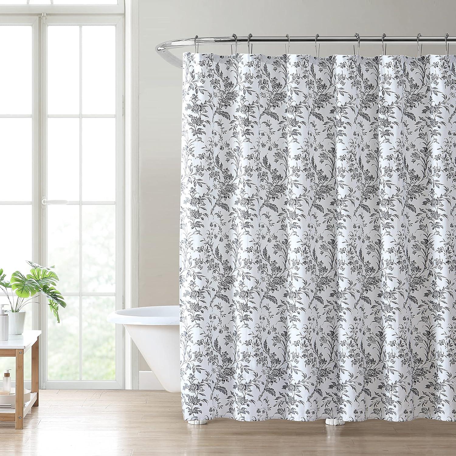 Amberley Black and White Cotton Floral Tub Curtain