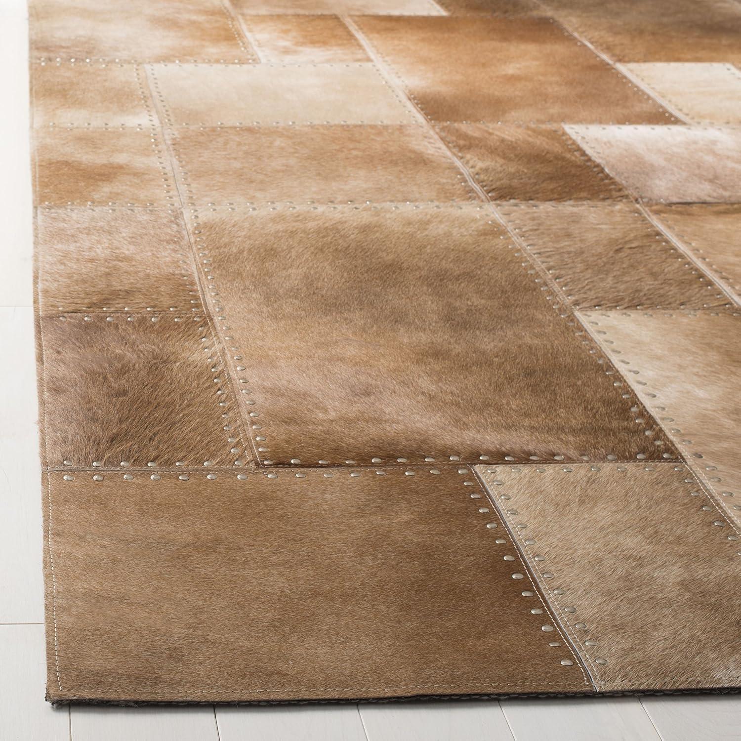 Studio Geometric Handwoven Leather Beige Area Rug