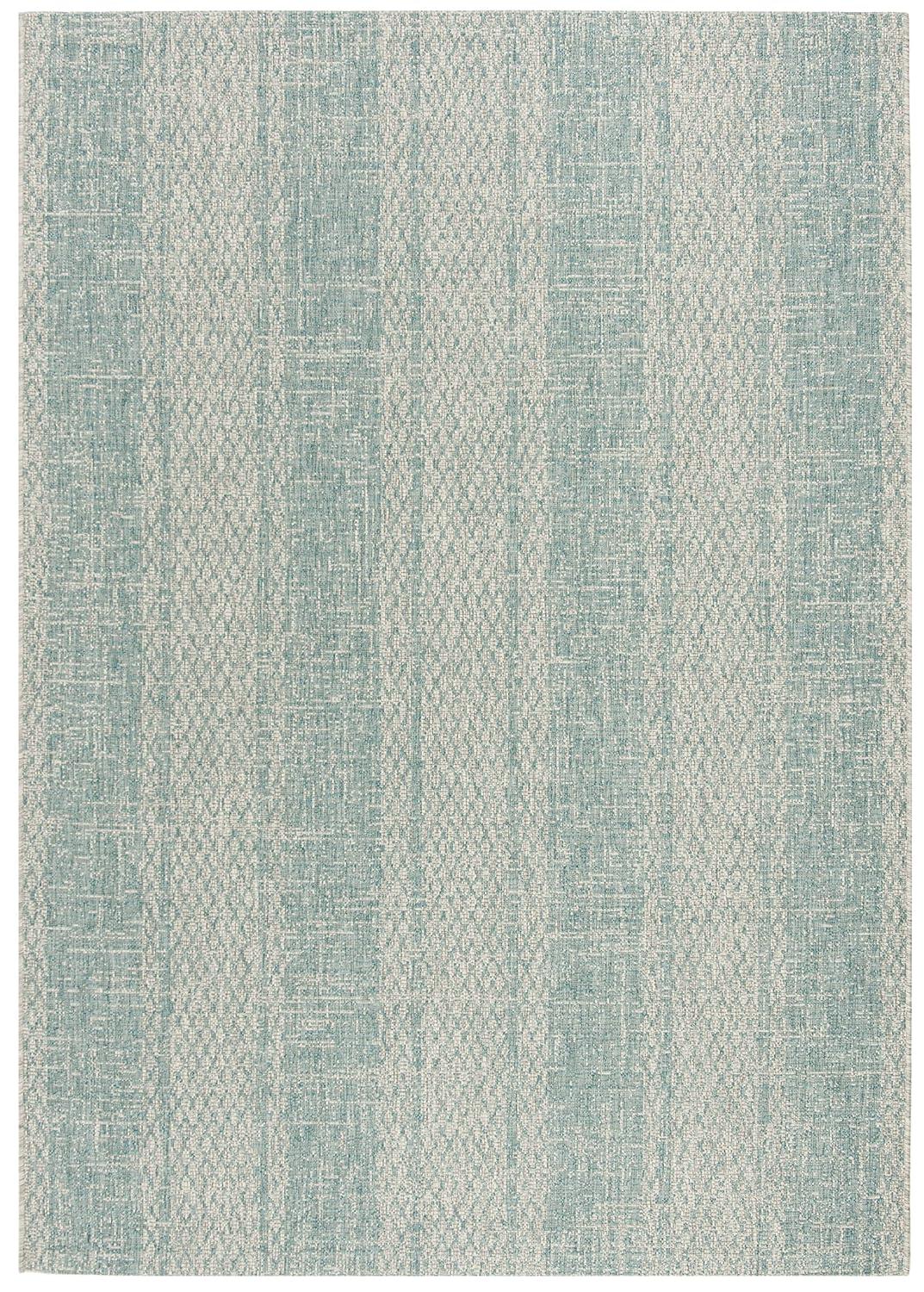 Courtyard CY8736 Power Loomed Indoor and Outdoor Area Rug - Light Grey/Aqua - 4'x5'7" - Safavieh