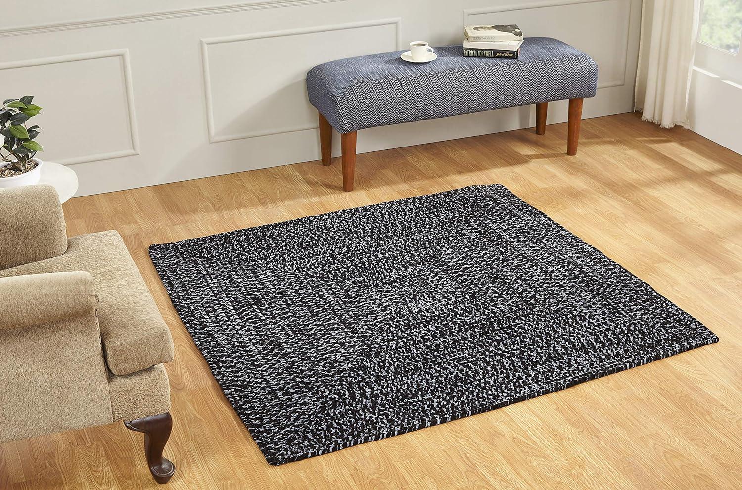 Better Trends Chenille Tweed Braid Collection is Durable and Stain Resistant Reversible Indoor Area Utility Rug 100% Polyester in Vibrant Colors, 60" Square Square, Black & Gray