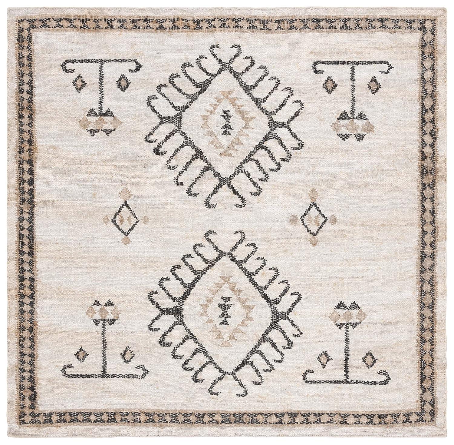 Kilim KLM762 Flat Weave Accent Rug - Ivory/Black - 3'x3' - Safavieh