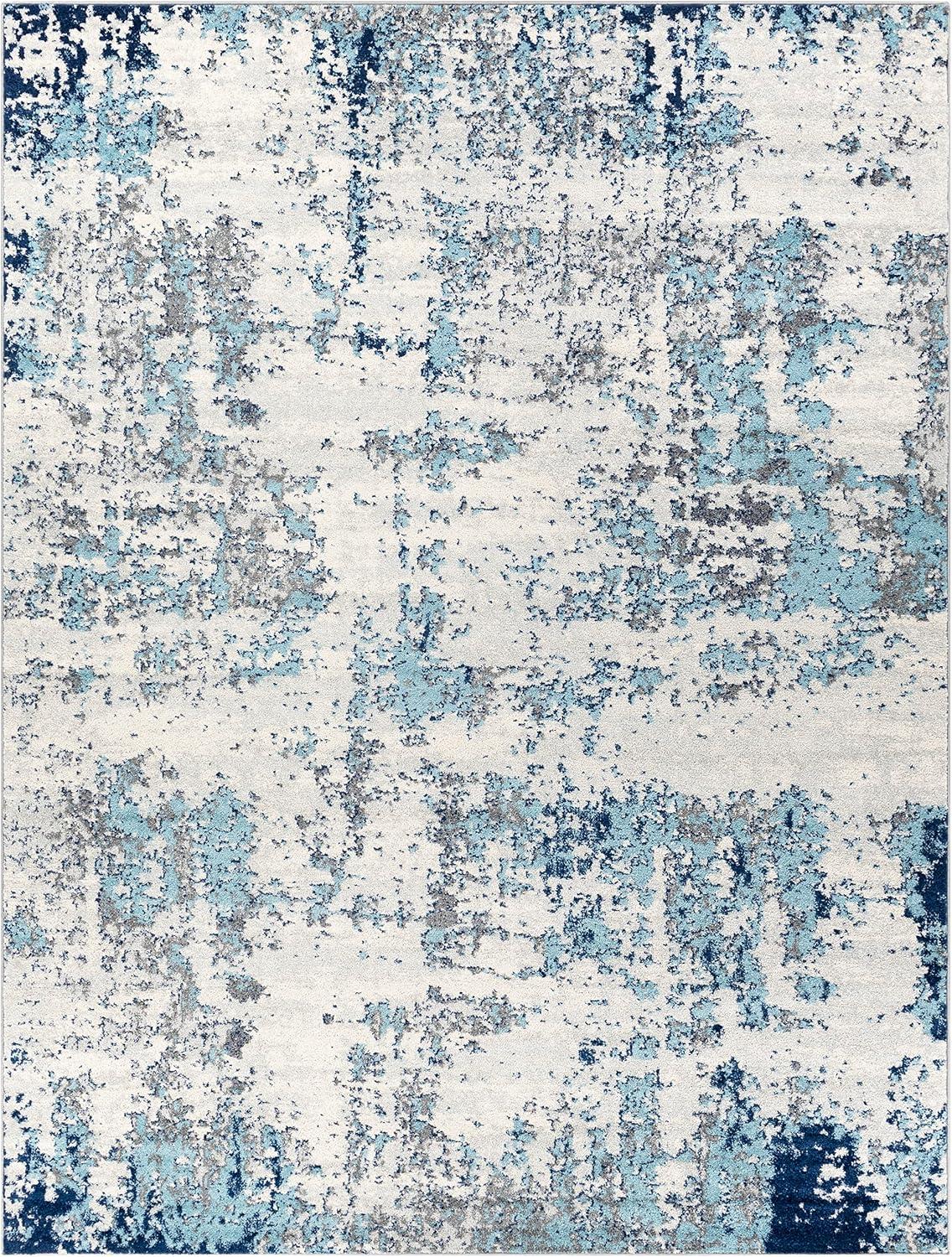 Kids' Delight Abstract Blue Synthetic 7'10" x 10'3" Easy-Care Rug