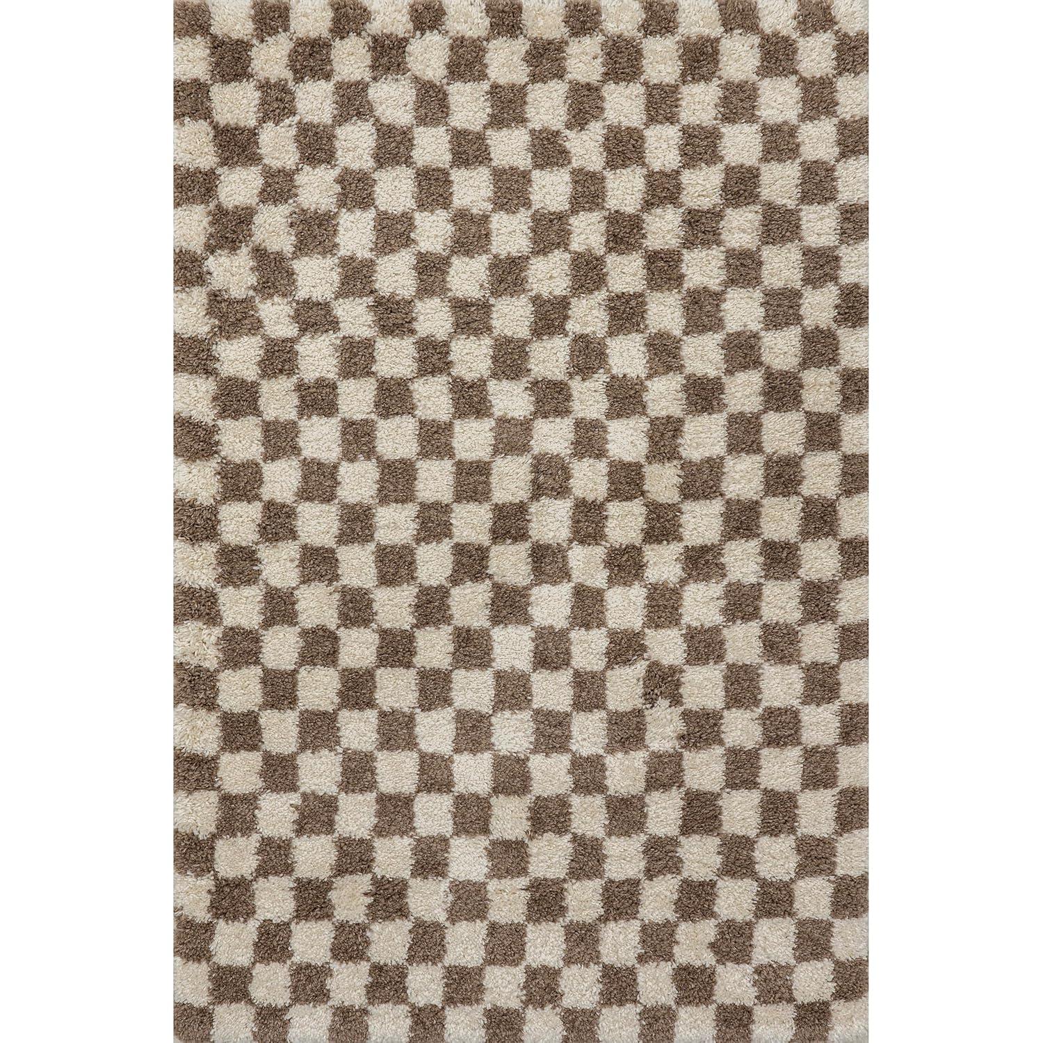 Nuloom Adelaide Checkered 3x5 Accent Shag Indoor Area Rug for Living Room Bedroom Dining Room Nursery Entryway, Beige/Brown