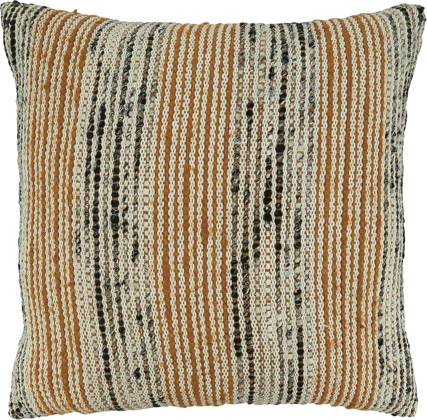 Rust and Cream Striped Cotton Throw Pillow