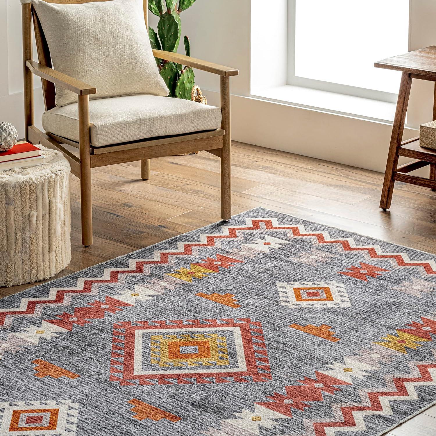 nuLOOM Jayde Machine Washable Southwestern Diamond Area Rug, 4' x 6', Grey