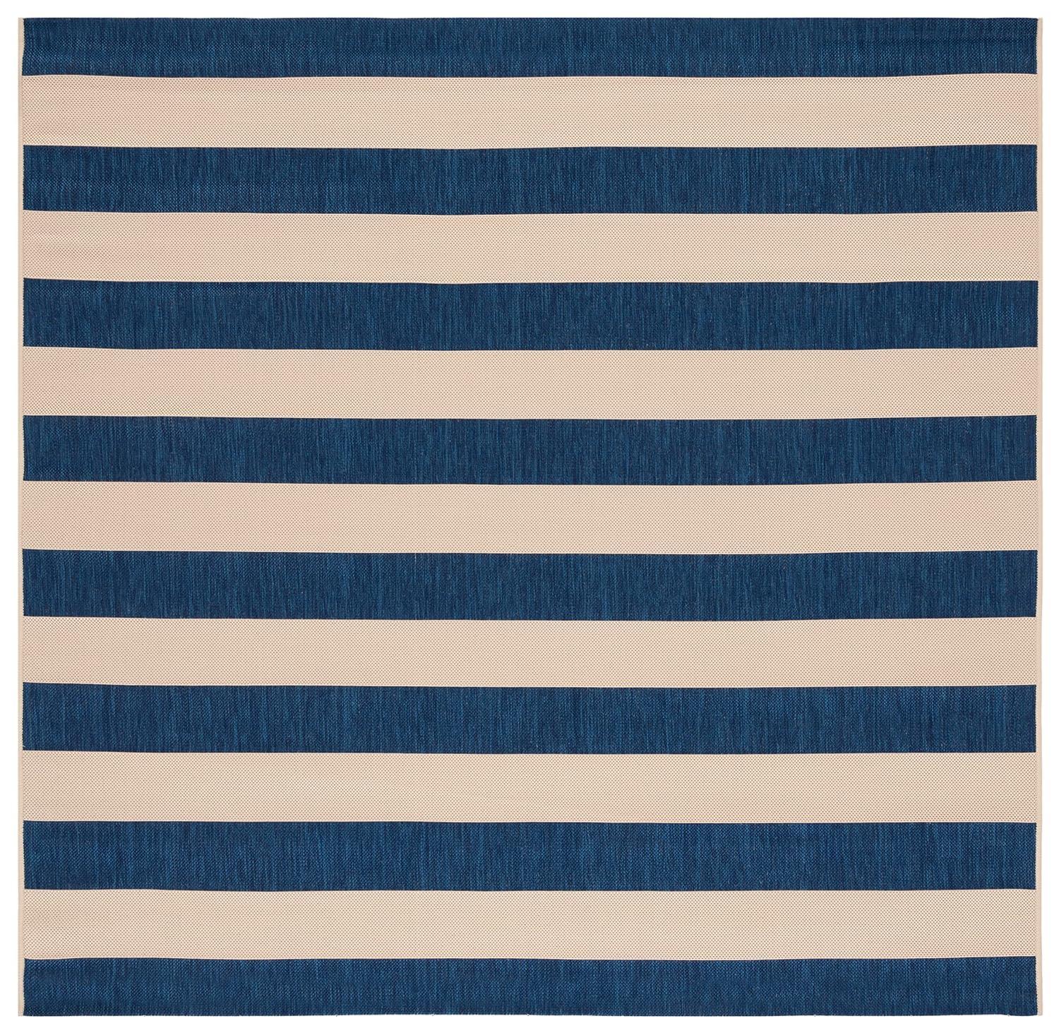 Courtyard CY6812 Power Loomed Indoor/Outdoor Area Rug - Beige/Navy - 6'7"x6'7" - Safavieh.