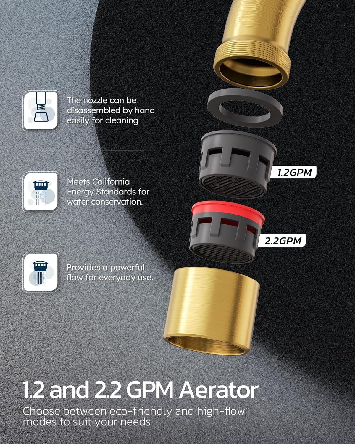 Brushed Gold Bathroom Faucet 3 Hole: ARCORA 8 Inch Widespread Bathroom Faucet, 2 Handles Bathroom Sink Faucet with Drain Assembly