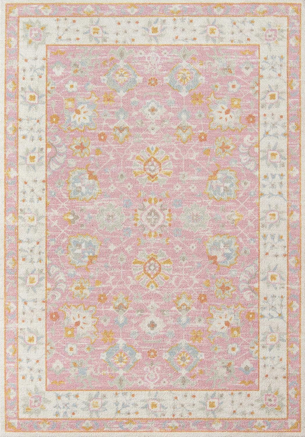 6'6"x9' Anatolia Riylnn Area Rug Pink - Momeni: Wool & Nylon, Bohemian Floral, Low Pile, Machine Made, Indoor Use