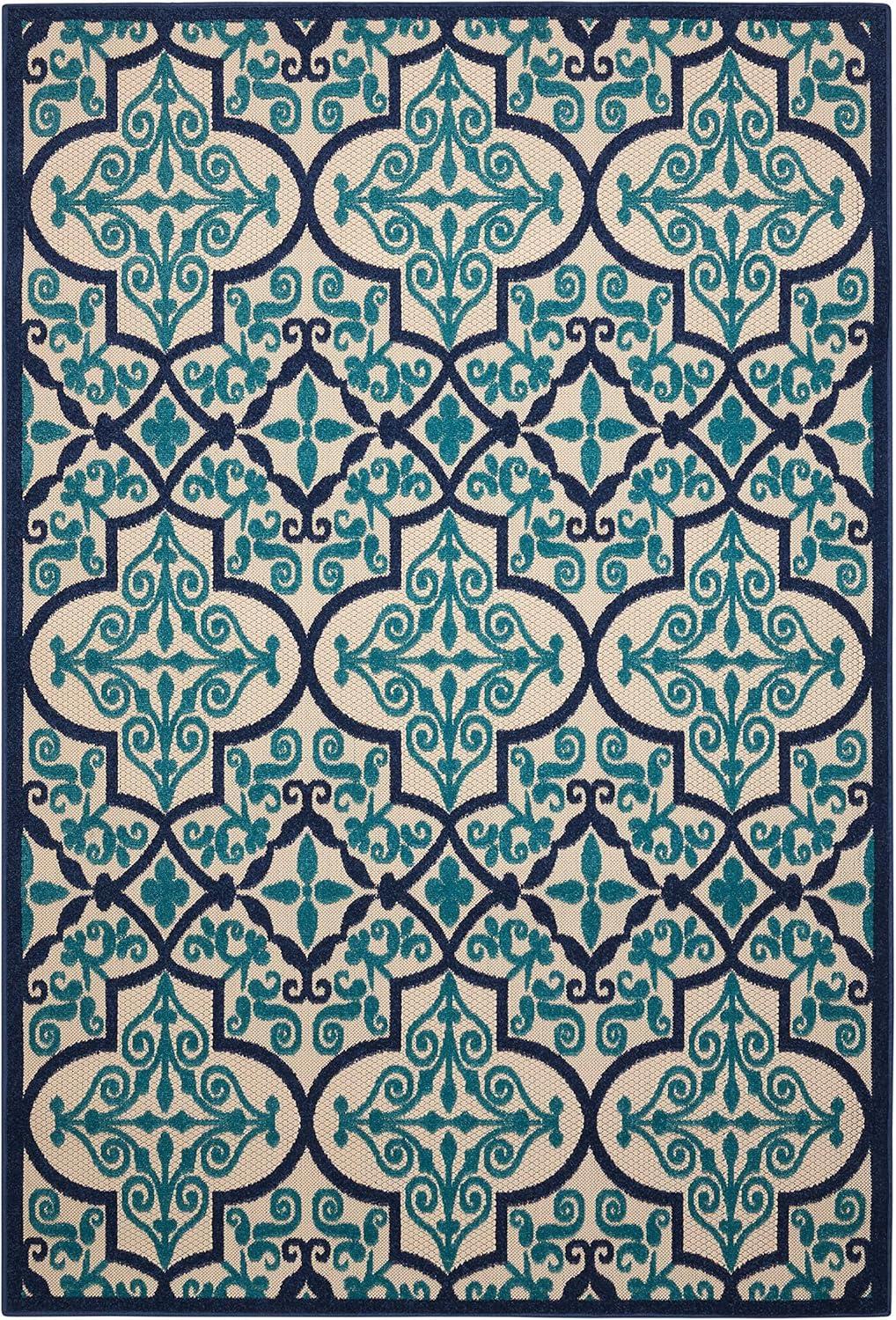 Nourison Aloha Moroccan Trellis Flatweave High-Low Indoor Outdoor Area Rug Navy 7'10" x 10'6"