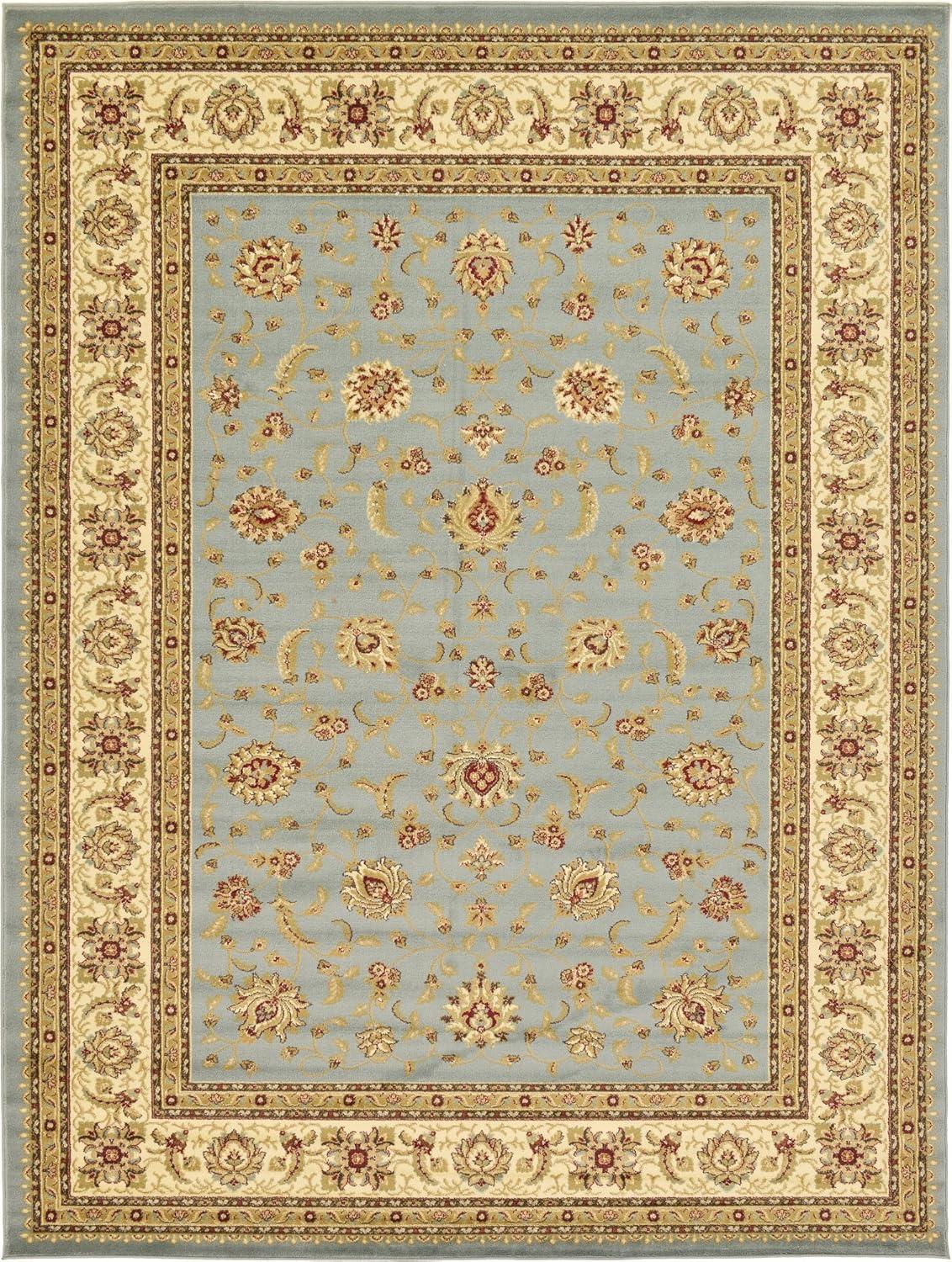 Light Blue and Cream Synthetic 9' x 12' Traditional Area Rug