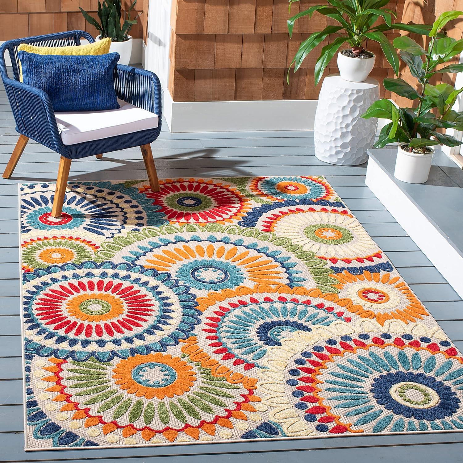 Cabana CBN382 Power Loomed UV Resistant Indoor/Outdoor Area Rug - Blue/Ivory - 5'3"x7'6" - Safavieh