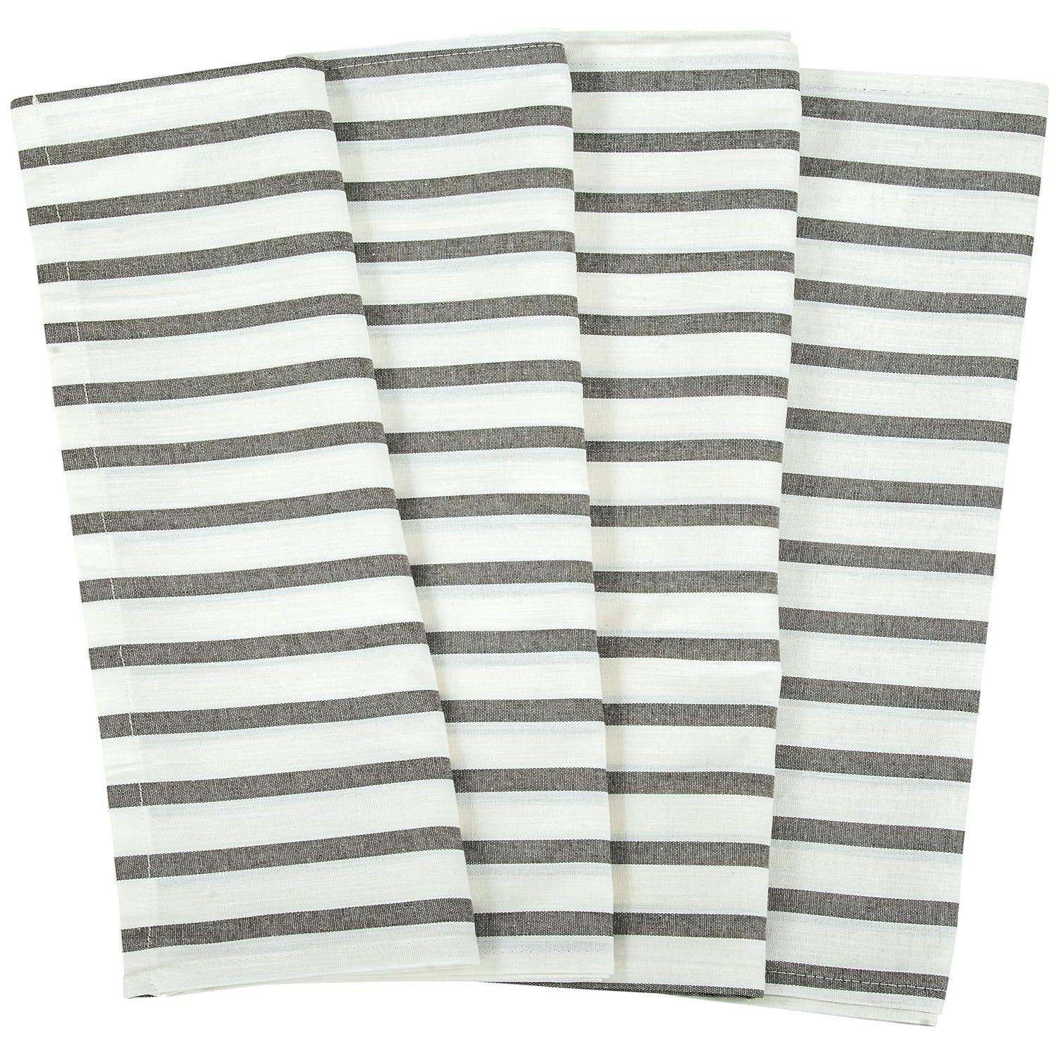 Royale Kitchen Towel 4 Pack - 100% Cotton Kitchen Dish Towel - Tea Towels - Reusable Cleaning Cloths - Highly Absorbent Bar Towel - Large Dish Towels - Wiping Cloth - (15X25 Inch, Black Stripe)