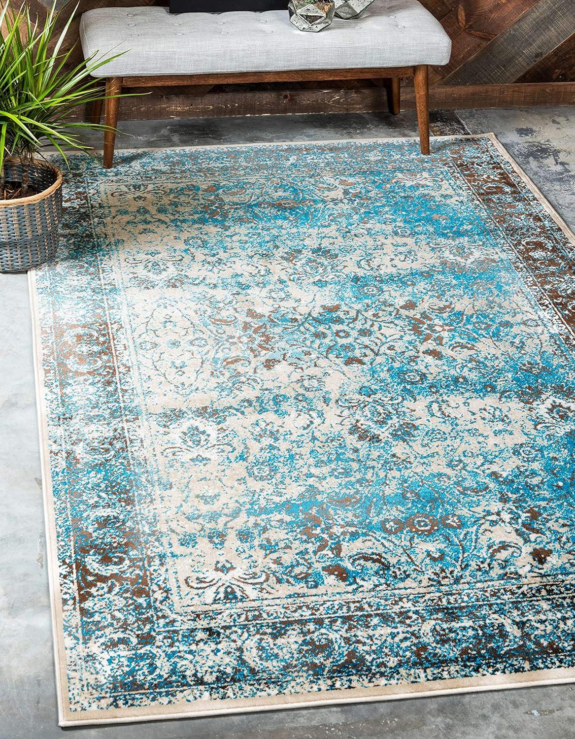 Unique Loom Imperial Collection Area Rug - Bosphorus (2' x 3' 1" Rectangle Ivory and Blue/Brown)