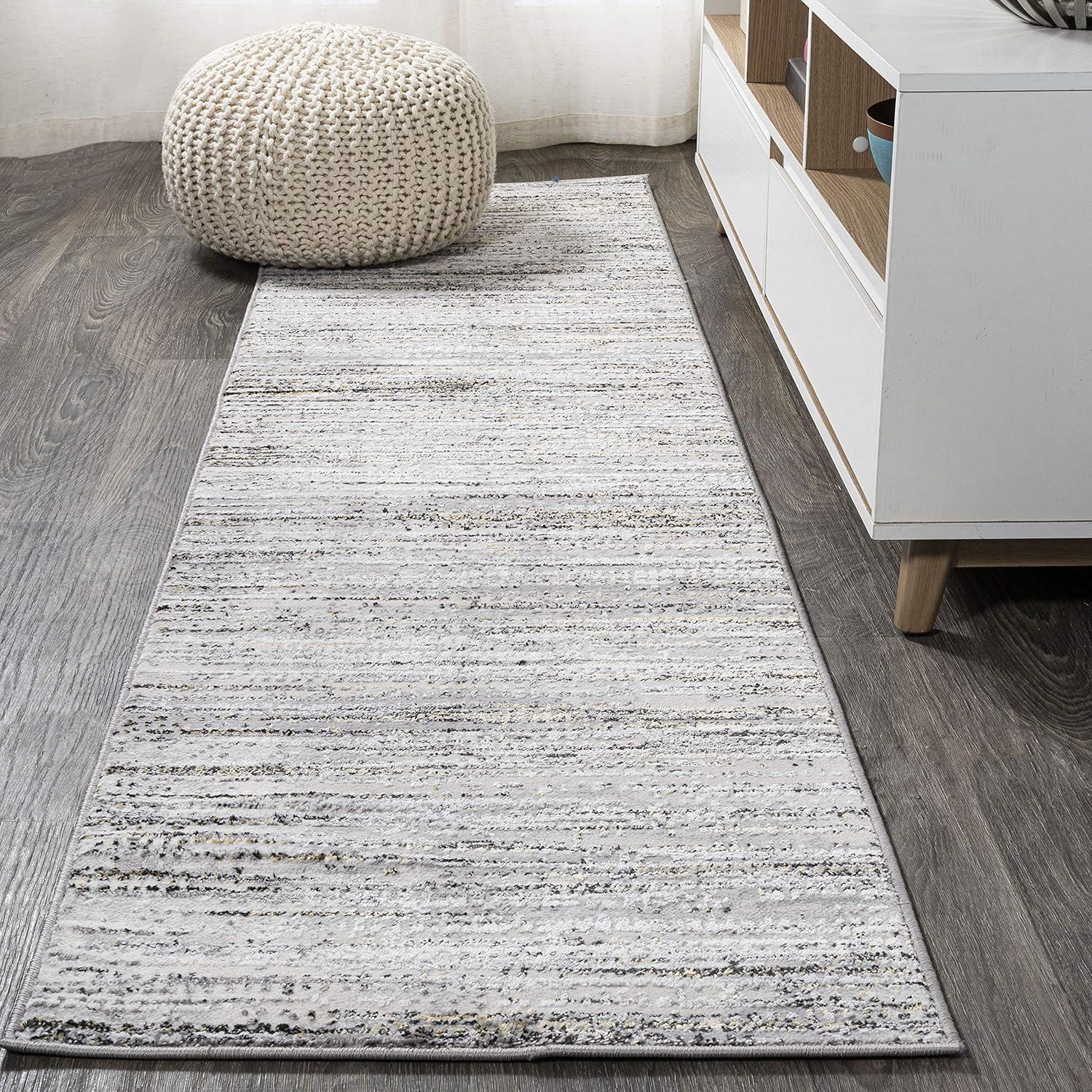 Modern Strie' Gray and Black Synthetic Kids Area Rug