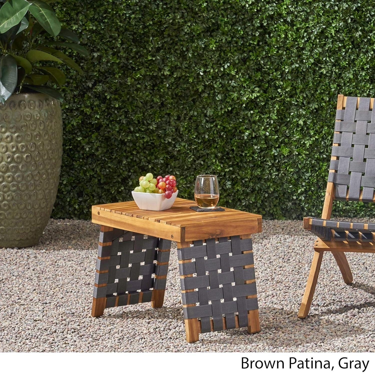 Huntsville Acacia Wood Foldable Side Table - Brown Patina/Gray - Christopher Knight Home: Water-Resistant, No Assembly Required