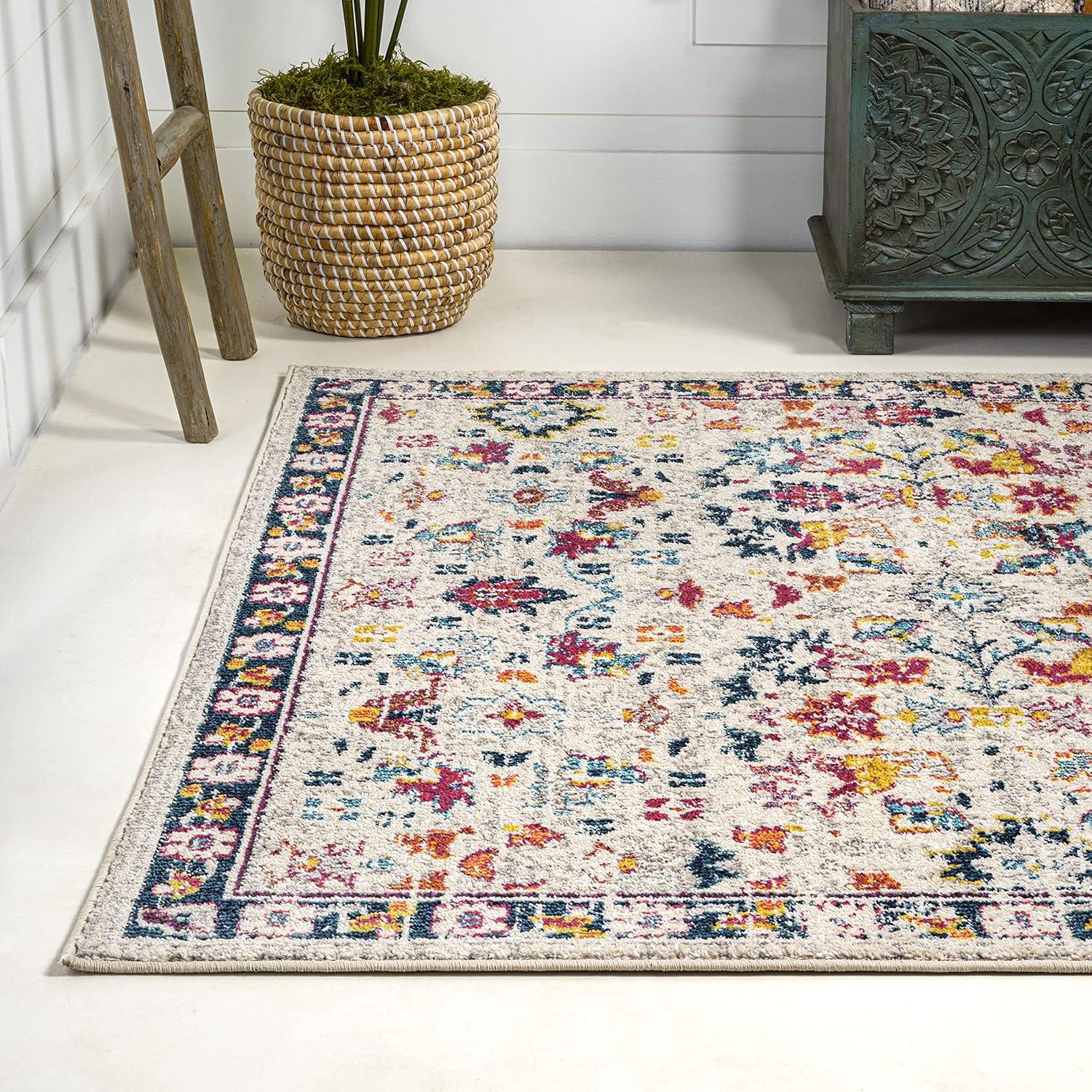 Ivory and Multicolor Synthetic Persian Boho Floral 5' x 8' Rug