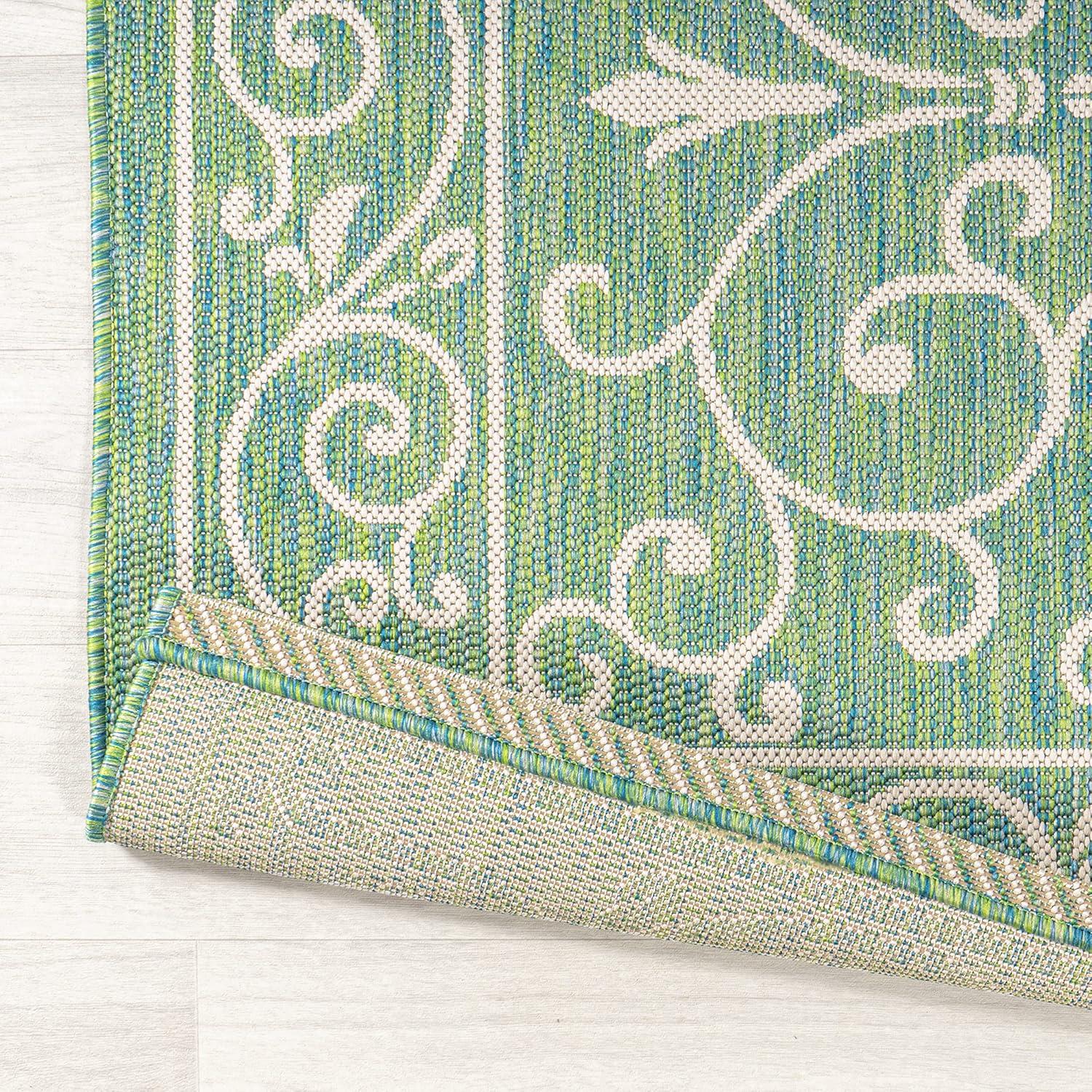 8' x 10' Charleston Vintage Filigree Textured Weave Indoor/Outdoor Area Rug, Green/Ivory - JONATHAN Y