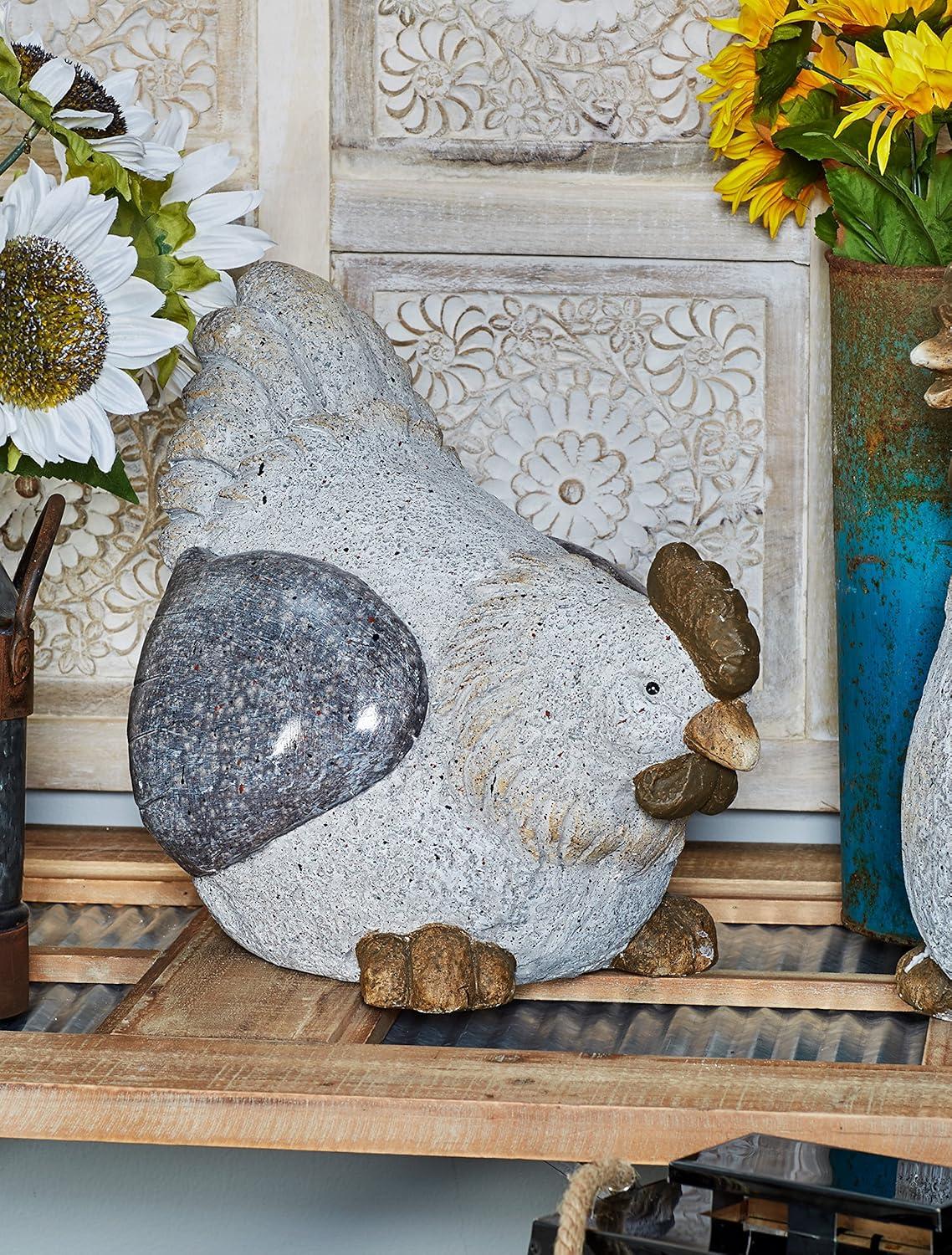 White and Gray Polystone Chicken Garden Sculpture