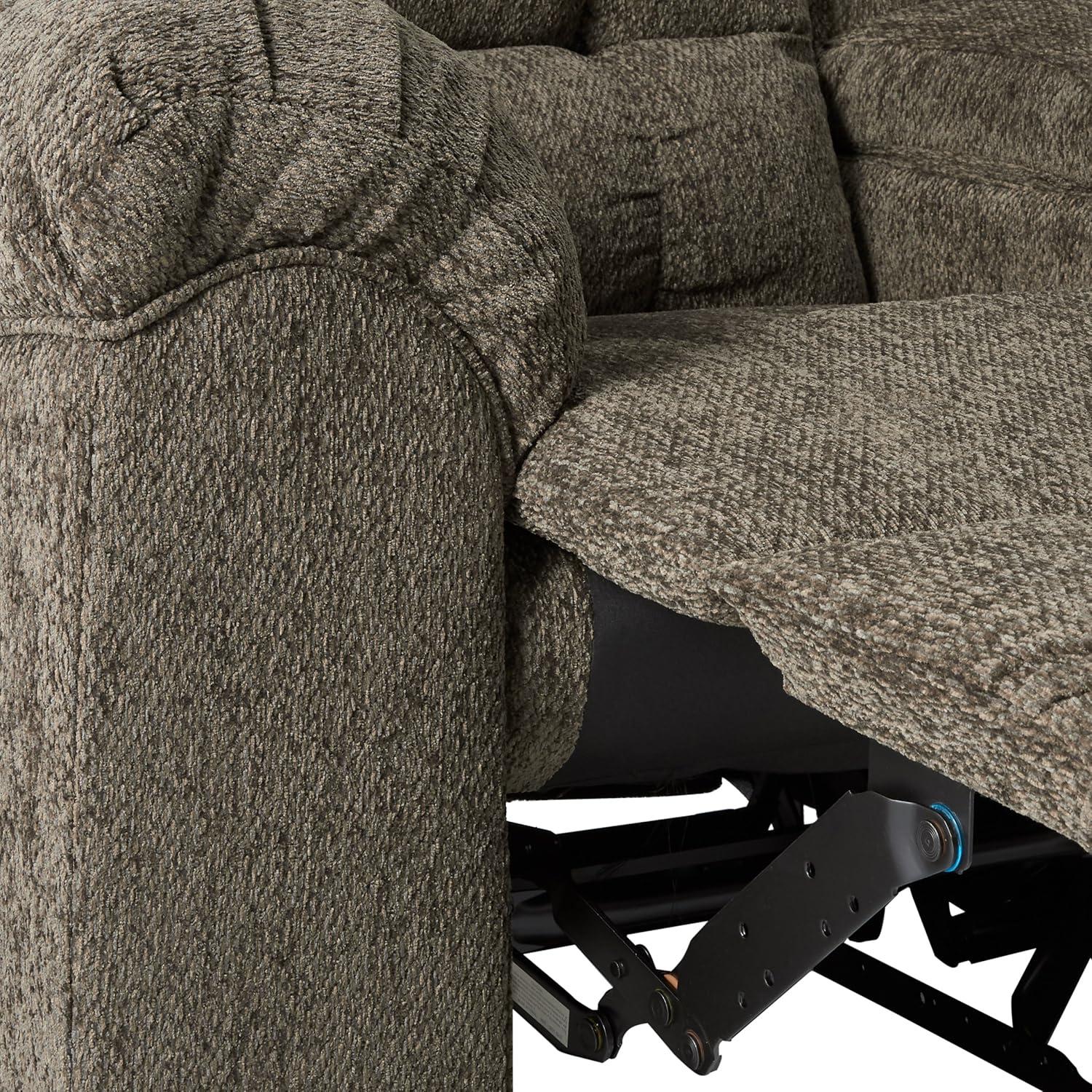 Contemporary Gray Fabric Reclining Loveseat with Storage and Cup Holders