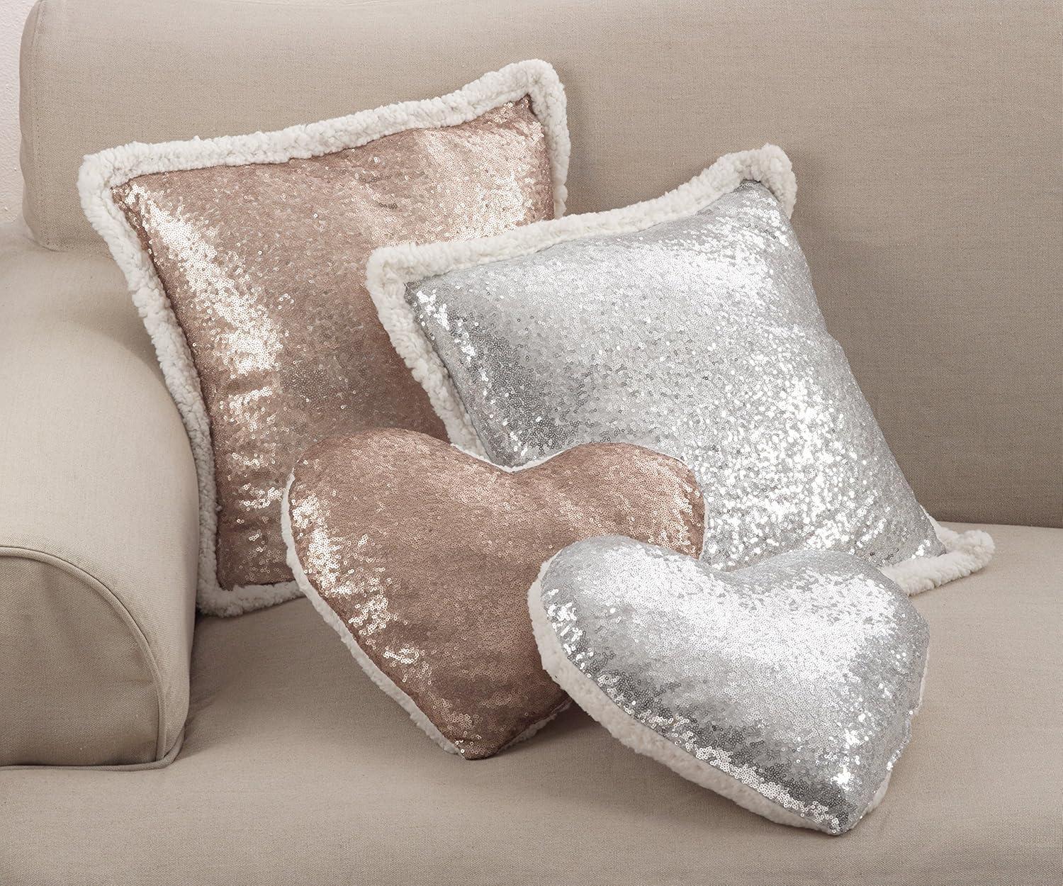 Poly Filled Heart Sequin Pillow Champagne - Saro Lifestyle: Modern Indoor Decorative Accent, Polyester Fill