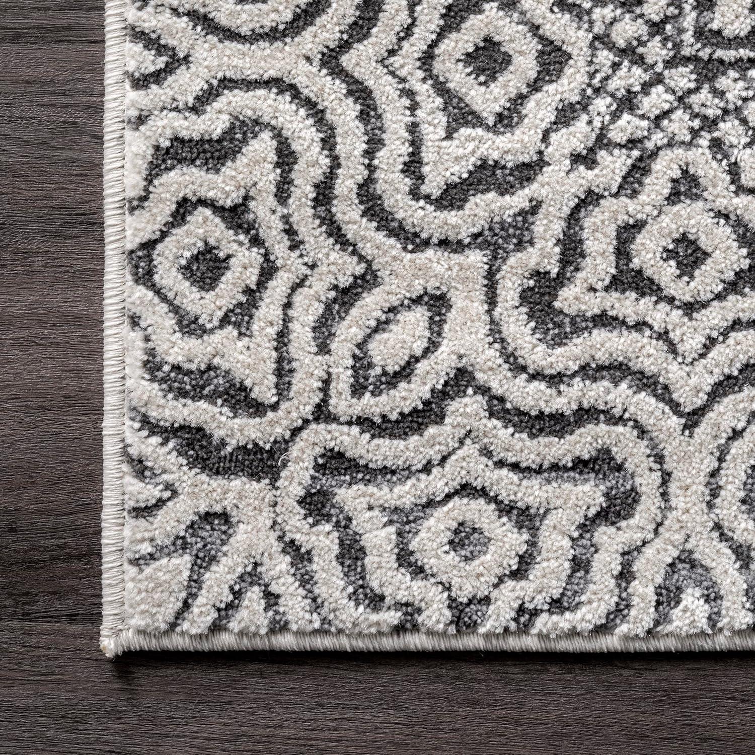 nuLOOM Exie 10 x 14 (ft) Loomed Polypropylene Light Gray Rectangular Indoor Medallion Area rug