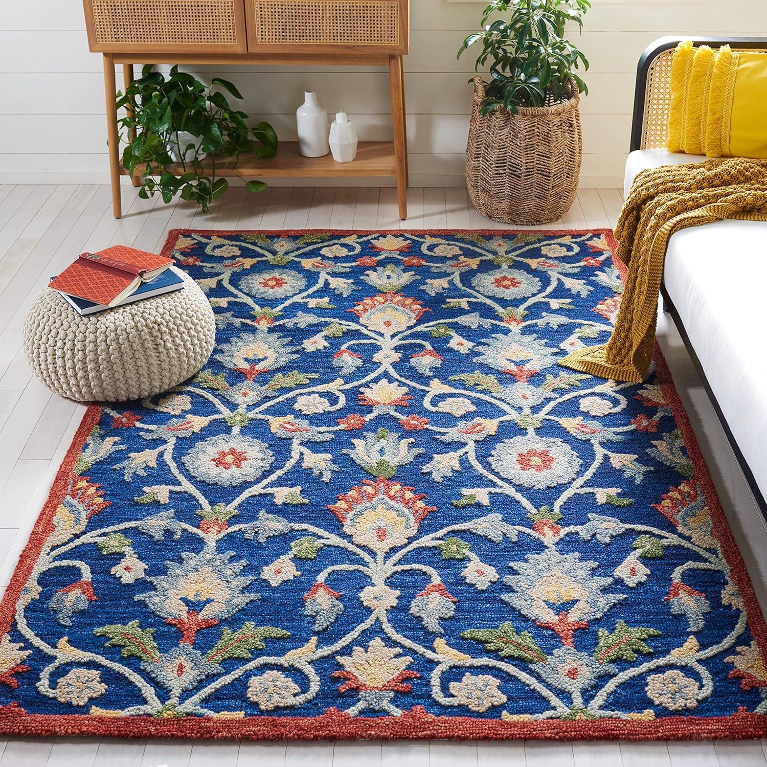 Blossom BLM562 Hand Tufted Area Rug - Blue/Rust - 6'x6' - Safavieh.