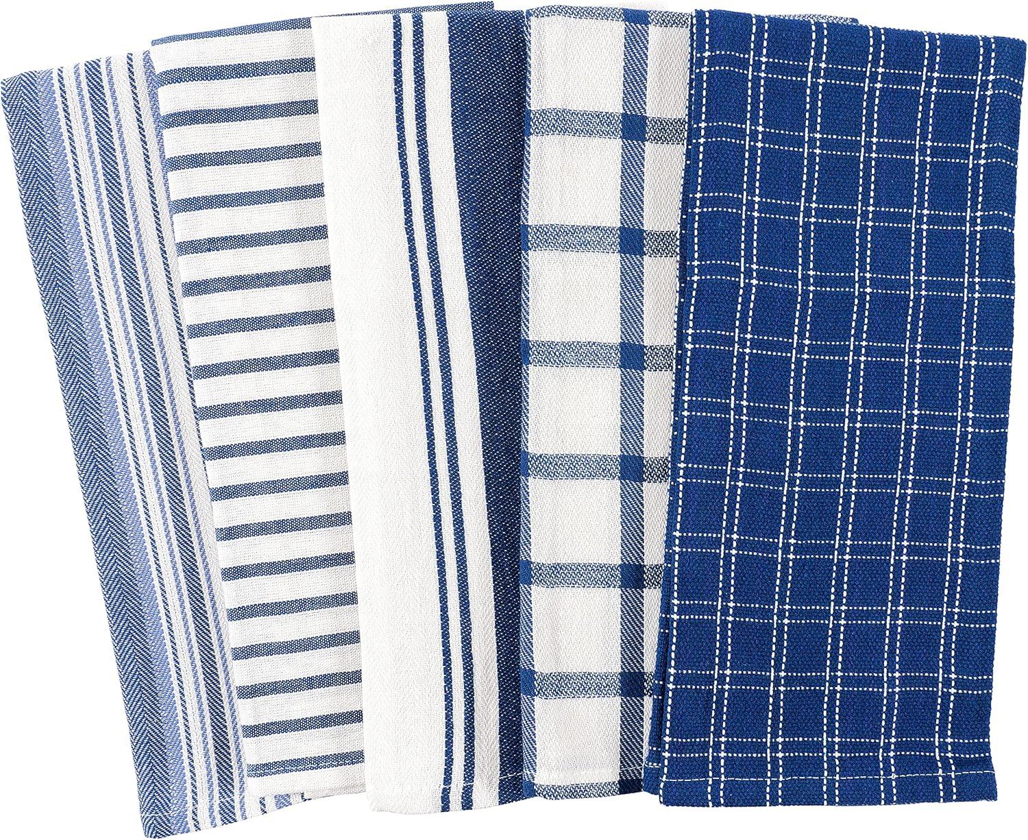 KAF Home 100% Cotton Set of 10 Ultra Absorbent KitchenTowels - 18" x 28" (Navy)