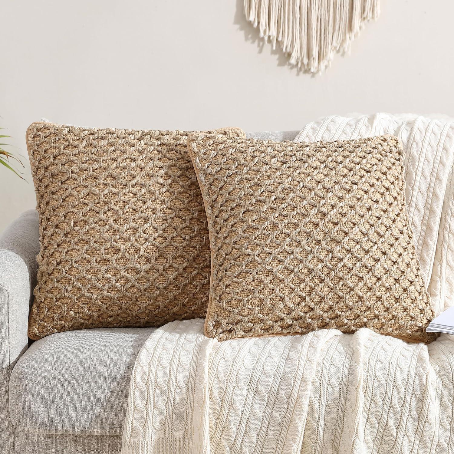 Boho Living Boho Living Jada Decorative Pillow Collection Jute/Cotton Indoor Square Throw Pillow with & Insert (Set of 2)