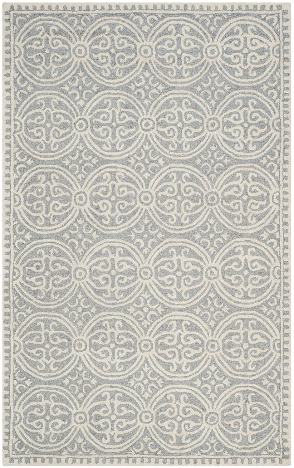 Safavieh Cambridge Damask 5 x 8 (ft) Tufted Wool Silver/Ivory Rectangular Indoor Abstract Area rug