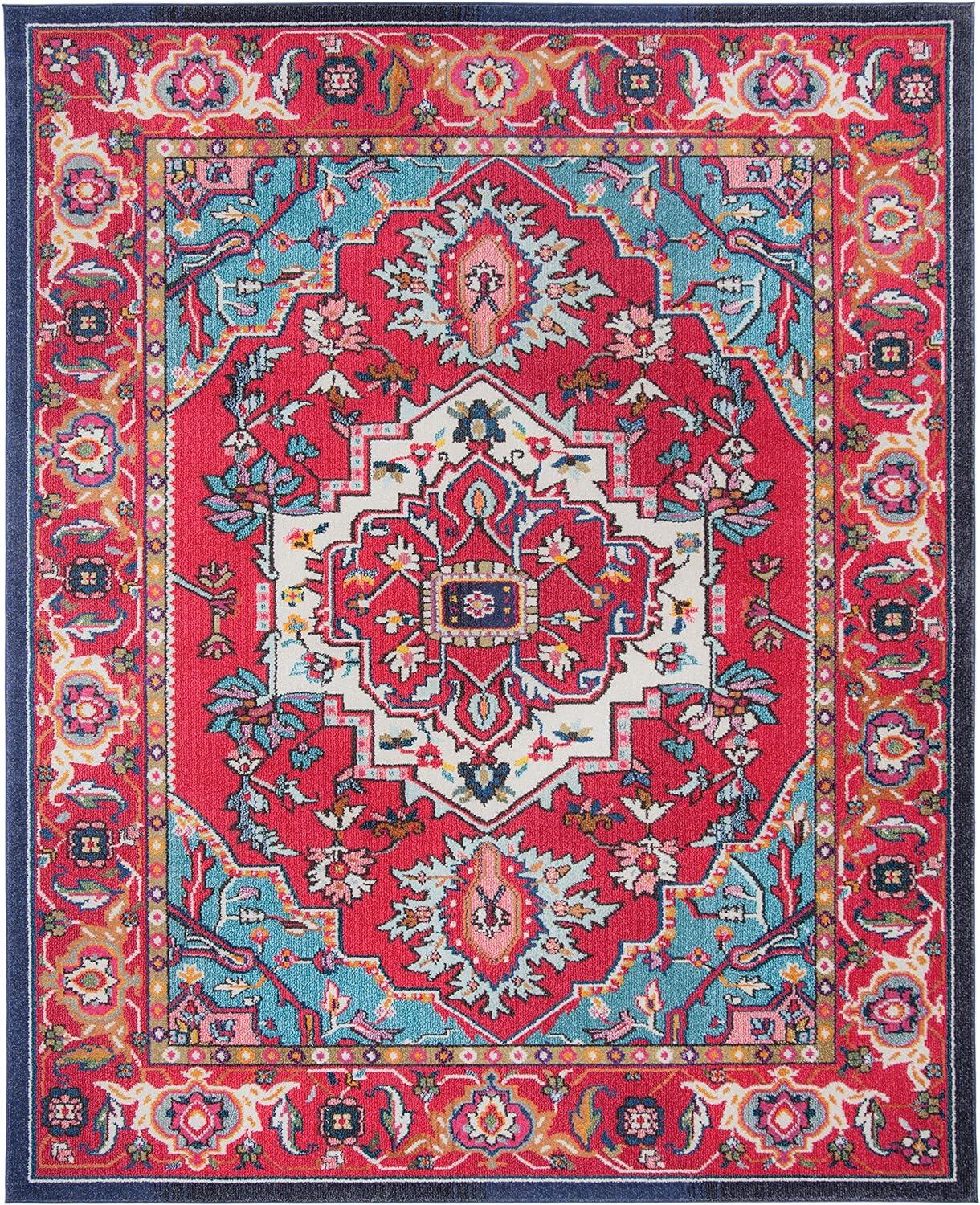 Vibrant Red Floral 8' x 10' Easy-Care Synthetic Area Rug