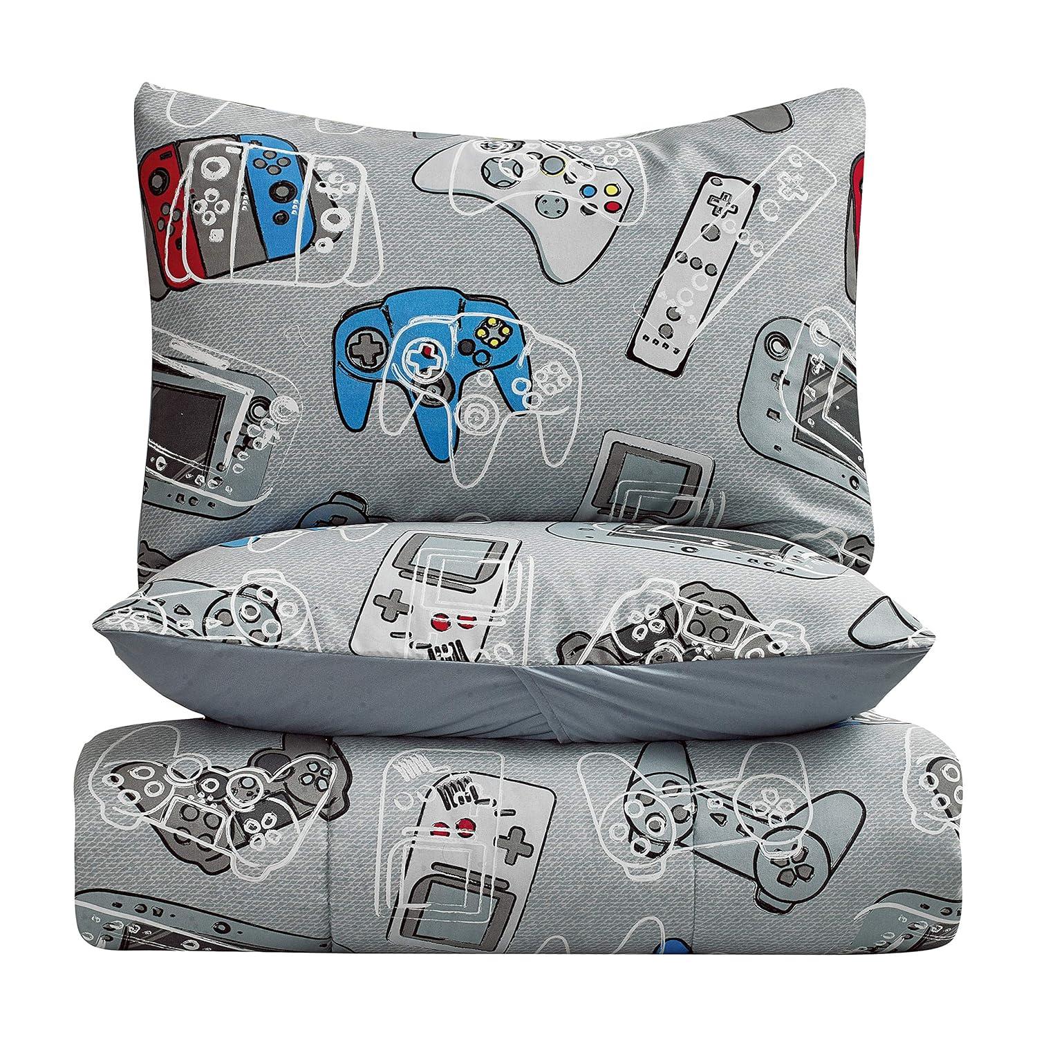 Tadpoles 3-Piece Gamer Glow in The Dark Comforter Set - Game Controllers Print - Full - Blue, Grey